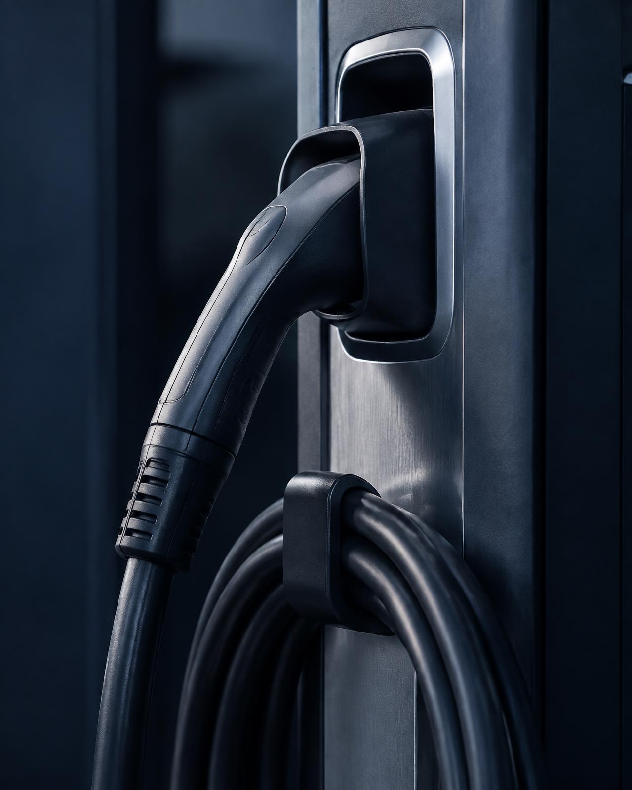 Detail konektor pengisian EV pada dudukannya